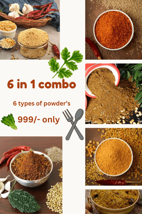 Dhaniyalu ,Karivepaku , Nuvvula, Kakarakaya, Kandi , Pappula (Combo Powders)