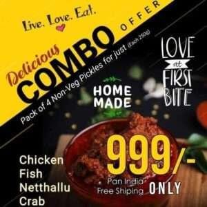 Chicken , Fish ,Nethallu , Crab (Non-Veg Combo Pickles)